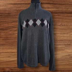 Mexx Gray Argyle Men's 1/4 Zip Sweater Size L